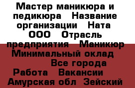 Мастер маникюра и педикюра › Название организации ­ Ната, ООО › Отрасль предприятия ­ Маникюр › Минимальный оклад ­ 35 000 - Все города Работа » Вакансии   . Амурская обл.,Зейский р-н